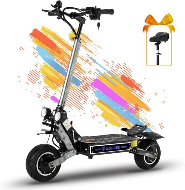 ZO01 Pro Adults Electric Scooter 6000W Dual Motors Up to 58 MPH, 60V35Ah Battery 60 Miles Long Range, Dual Suspension and Hydraulic Disc Brakes, 10" Fat Tires Fast Scooter for Adults with Seat
